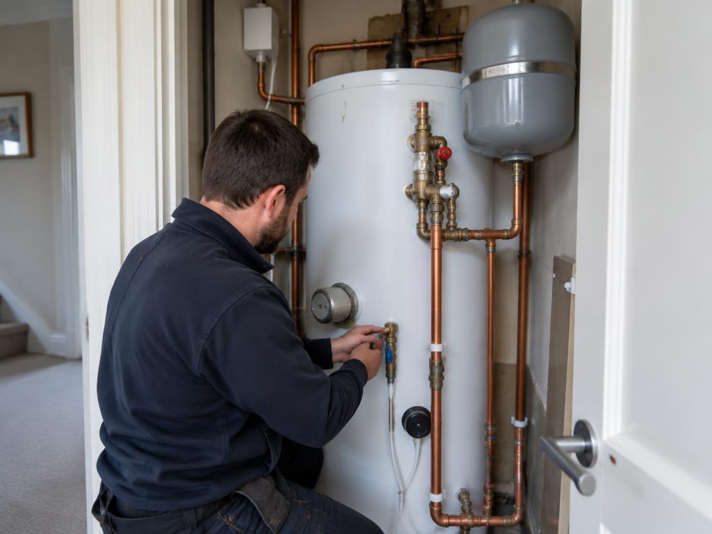 Water heater or hot water system being serviced