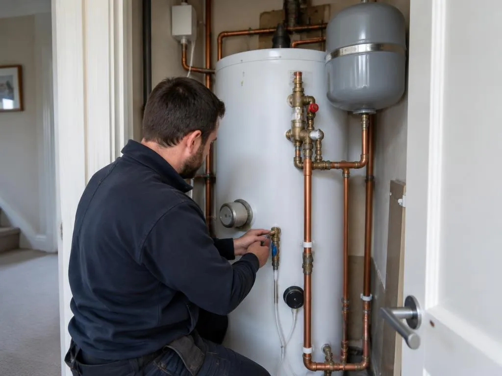 Water heater or hot water system being serviced, boiler and water heater services in Hampshire