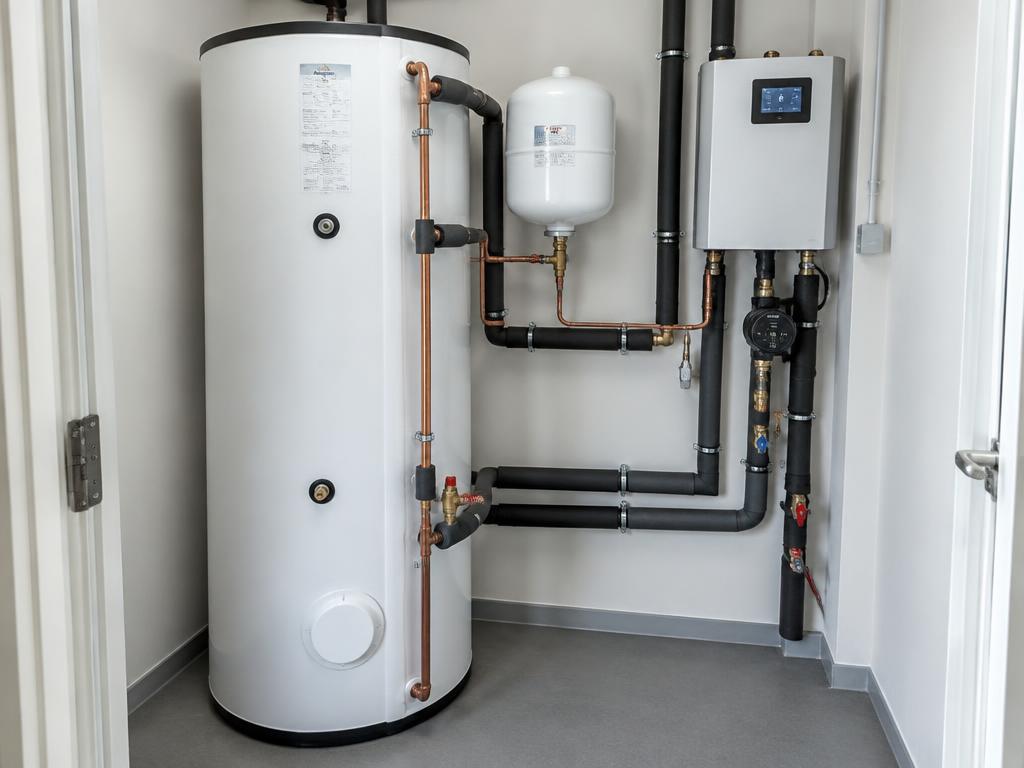 Heat pump hot water cylinder and hydraulic controls, Odiham