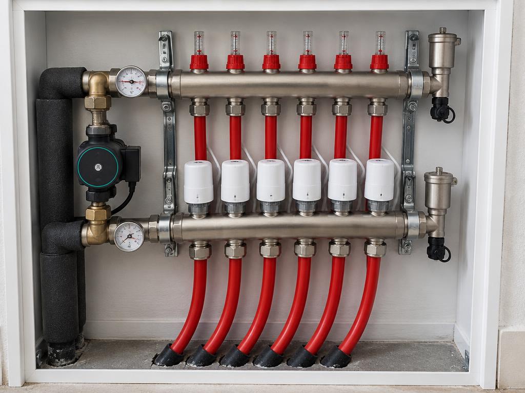 Underfloor heating manifold installation, Hartley Wintney